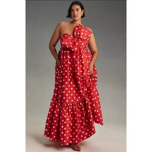 Anthropologie ATSU Dress Maxi Red Bow Sally Gown Preppy Retro Wedding Small NWT